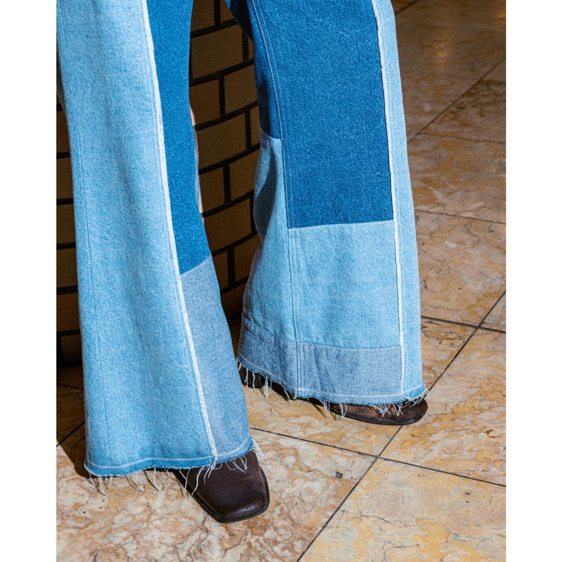SHIKITARI パッチワークブーツカットデニム PATCHWORK FLARE DENIM 【BLUE】 | SHIKITARI