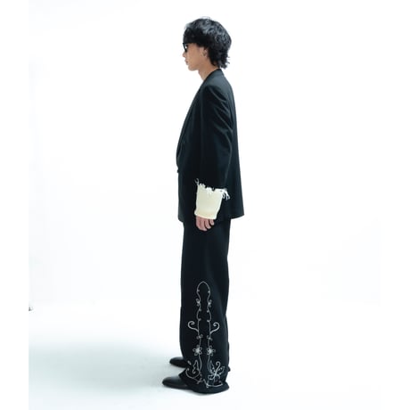<White stitch>Western wide straight pants