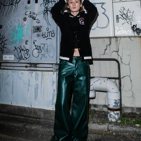 STUDDED LEATHER PANTS 【GREEN】