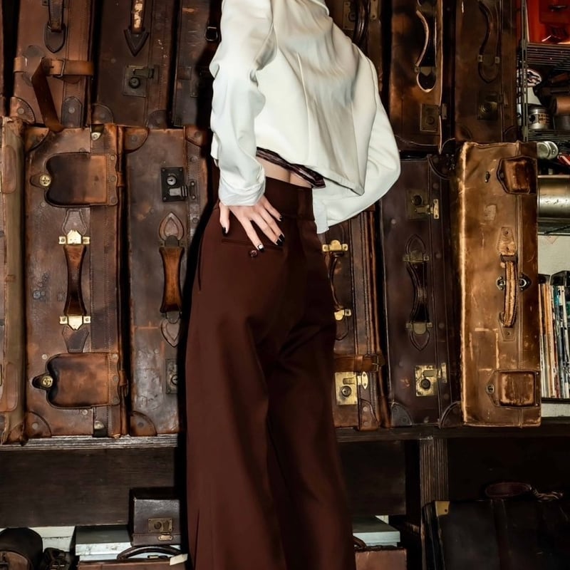 PINTUCK MEGA FLARE SLACKS 【BROWN】 | SHIKITARI PINTUCK MEGA FLARE SLACKS 【BROWN】 | SHIKITARI