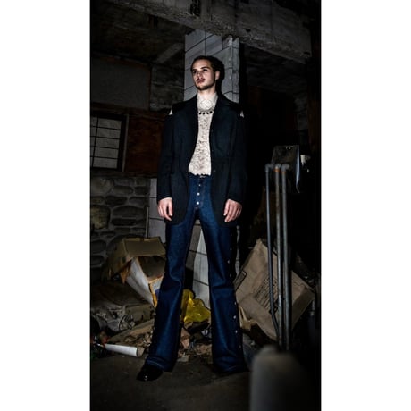 Side snap bell-bottom denim【Indigo】
