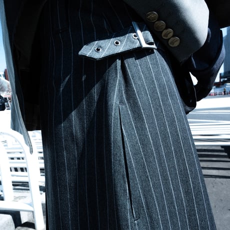STRIPE WRAP SKIRT "Long"【BLACK】