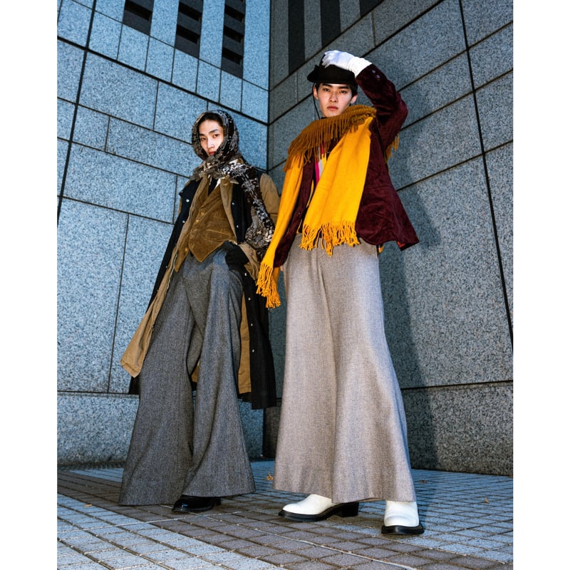 WIDE VOLUME HERRINGBONE PANTS【DARK GRAY】 | SHIK