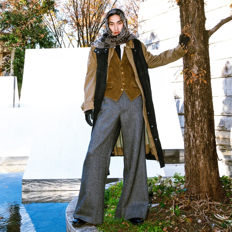 WIDE VOLUME HERRINGBONE PANTS【DARK GRAY】 | SHIK