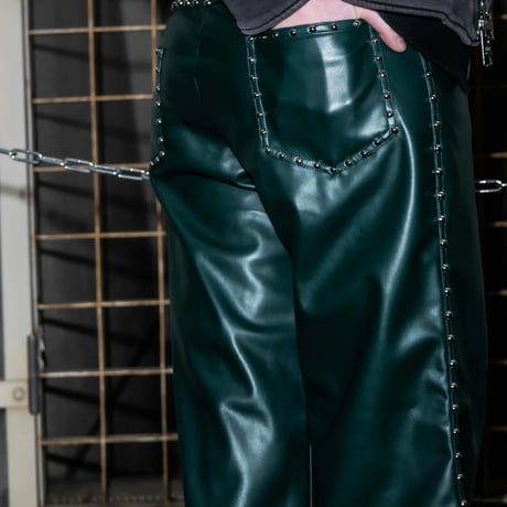 STUDDED LEATHER PANTS 【GREEN】