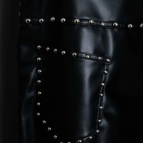 STUDDED LEATHER PANTS 【BLACK】