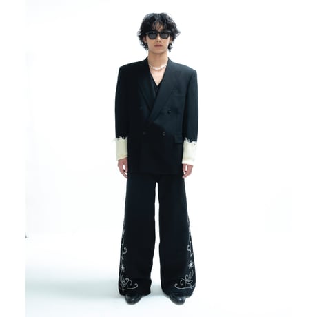 <White stitch>Western wide straight pants