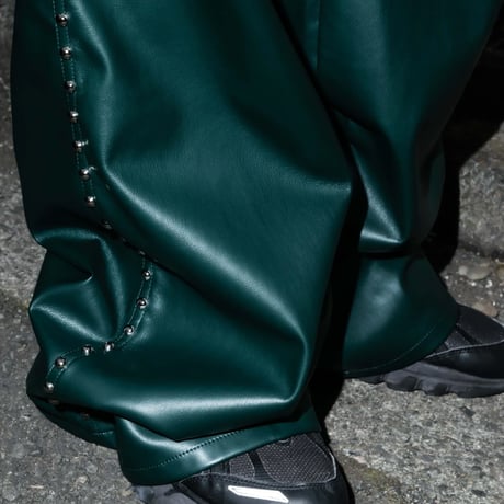 STUDDED LEATHER PANTS 【GREEN】