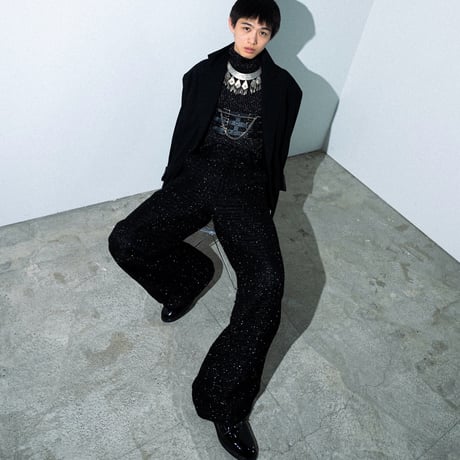SPARKLE LAME TWEED PANTS【BLACK】