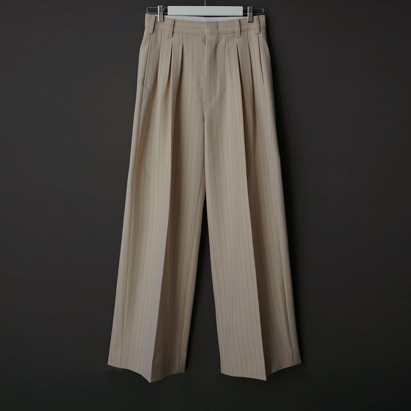 MIX TUCK DESIGN WIDE STRIPE SLACKS【OFF WHITE】 | MIX TUCK DESIGN WIDE STRIPE SLACKS【OFF WHITE】 |