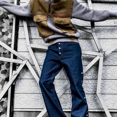 Side snap bell-bottom denim【Black】