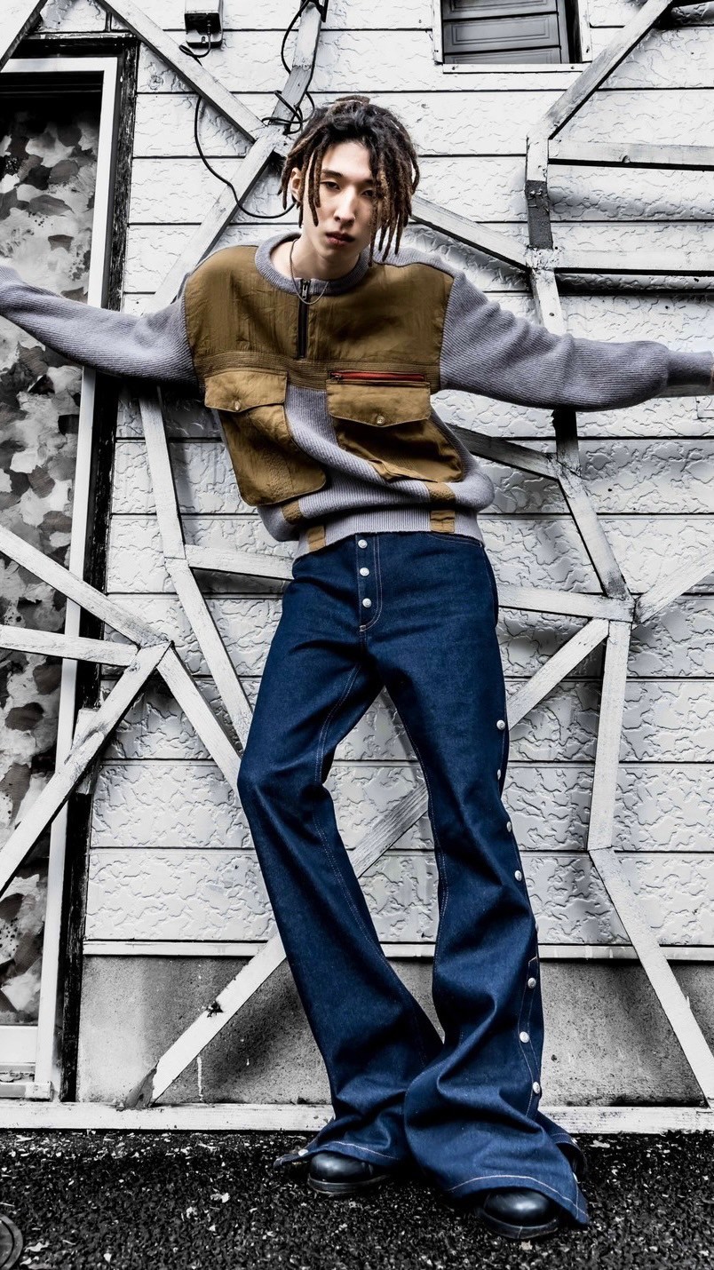 Side snap bell-bottom denim【Black】 | SHIKITARI