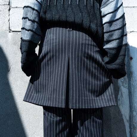 STRIPE WRAP SKIRT "Short"【BLACK】