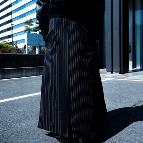 STRIPE WRAP SKIRT "Long"【BLACK】