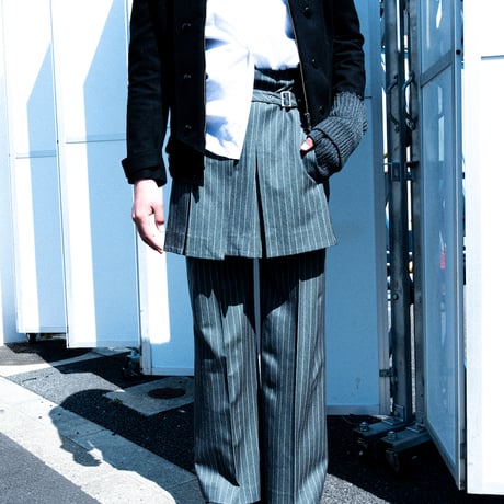 STRIPE WRAP SKIRT "Short"【BLACK】