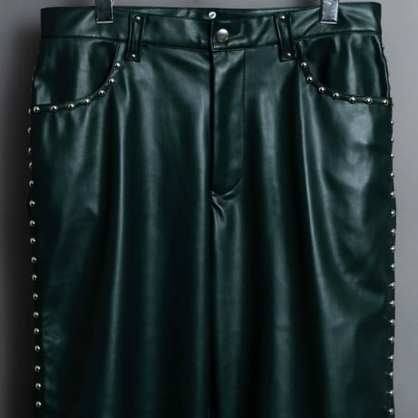 STUDDED LEATHER PANTS 【GREEN】