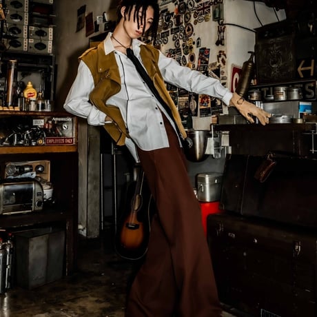 PINTUCK MEGA FLARE SLACKS 【BROWN】