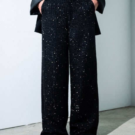 SPARKLE LAME TWEED PANTS【BLACK】