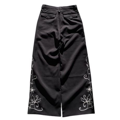 <White stitch>Western wide straight pants