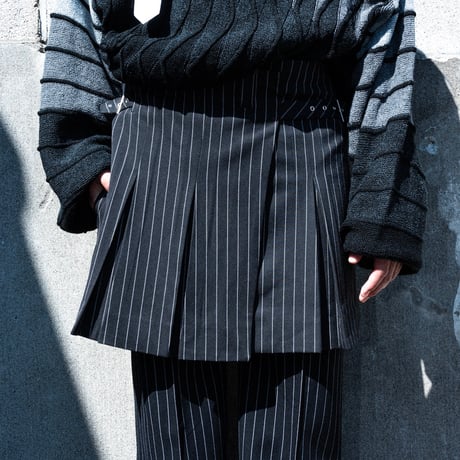 STRIPE WRAP SKIRT "Short"【BLACK】