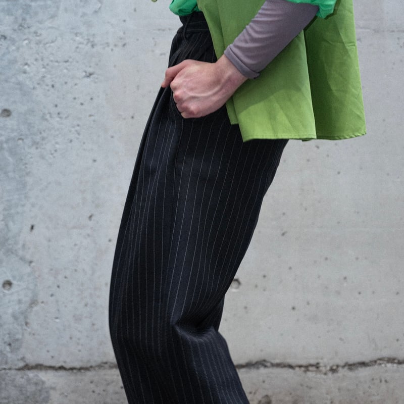 MIX TUCK DESIGN WIDE STRIPE SLACKS【BLACK】 | SHI MIX TUCK DESIGN WIDE STRIPE SLACKS【BLACK】 | SHI