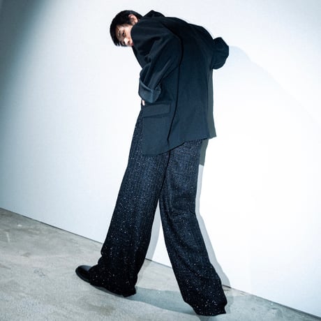 SPARKLE LAME TWEED PANTS【BLACK】
