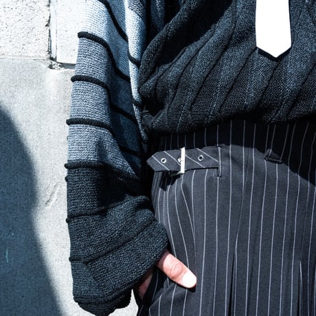 STRIPE WRAP SKIRT "Short"【BLACK】