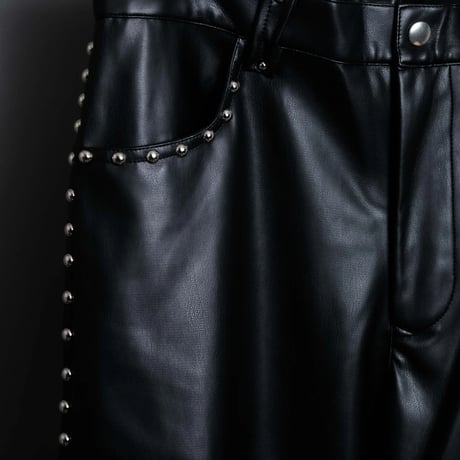 STUDDED LEATHER PANTS 【BLACK】