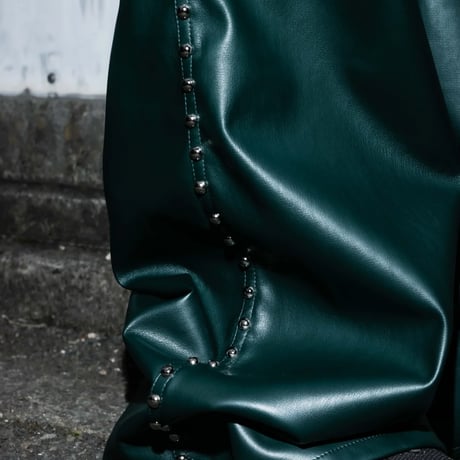 STUDDED LEATHER PANTS 【GREEN】
