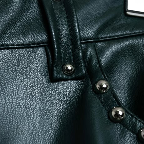 STUDDED LEATHER PANTS 【GREEN】