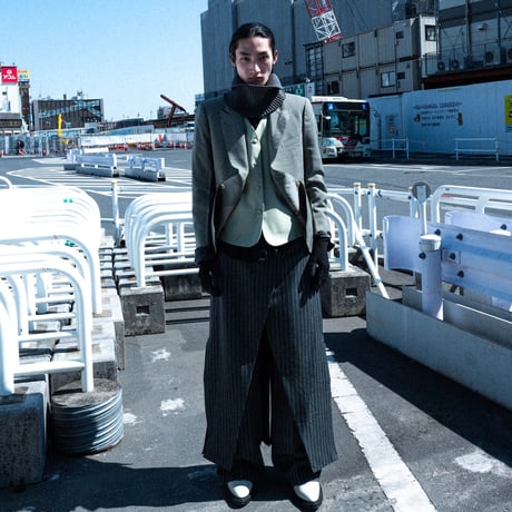 STRIPE WRAP SKIRT "Long"【BLACK】