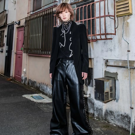 STUDDED LEATHER PANTS 【BLACK】