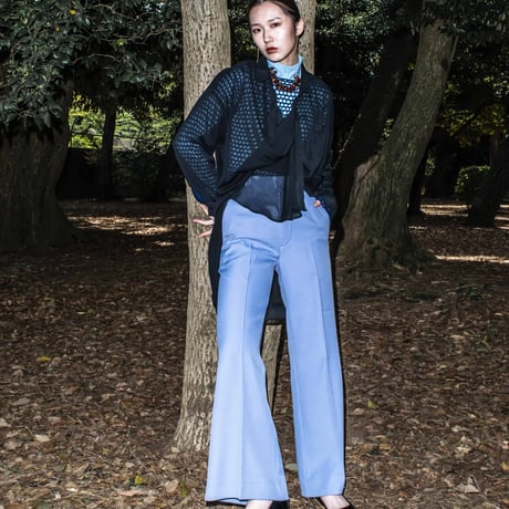 PINTUCK MEGA FLARE SLACKS 【BLUE】