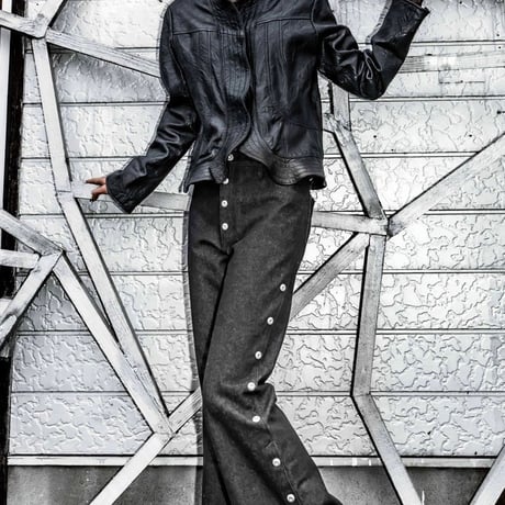 Side snap bell-bottom denim【Black】