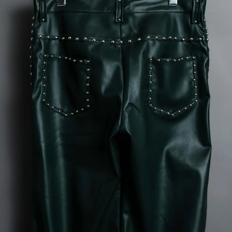 STUDDED LEATHER PANTS 【GREEN】