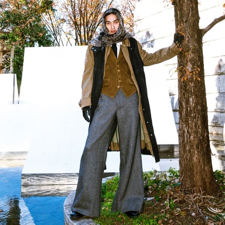 WIDE VOLUME HERRINGBONE PANTS【BEIGE】
