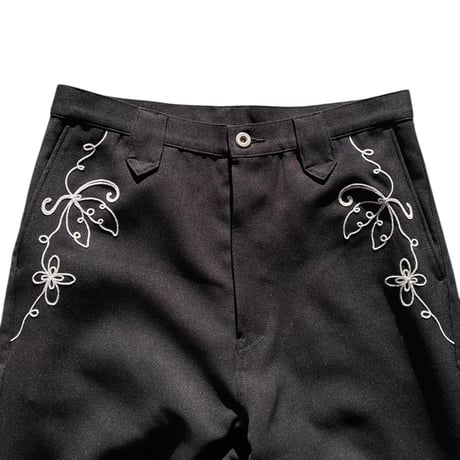 <White stitch>Western wide straight pants