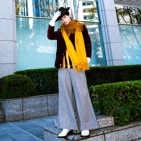 WIDE VOLUME HERRINGBONE PANTS【DARK GRAY】