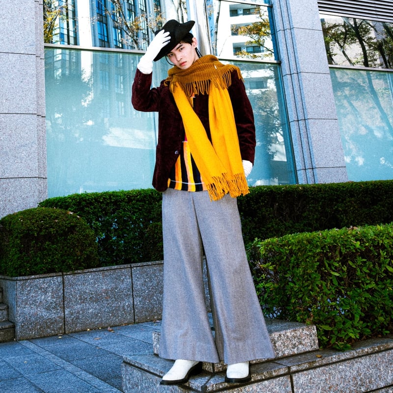 WIDE VOLUME HERRINGBONE PANTS【DARK GRAY】 | SHIK