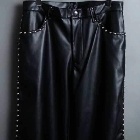 STUDDED LEATHER PANTS 【BLACK】