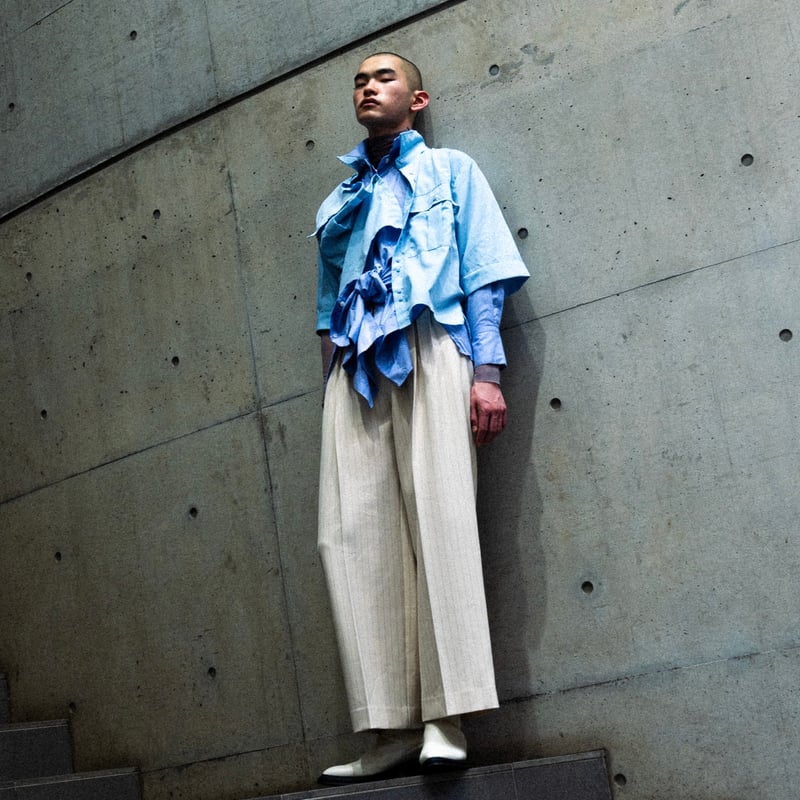 MIX TUCK DESIGN WIDE STRIPE SLACKS【OFF WHITE】 | MIX TUCK DESIGN WIDE STRIPE SLACKS【OFF WHITE】 |
