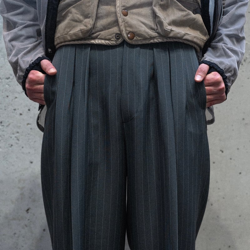 MIX TUCK DESIGN WIDE STRIPE SLACKS【GRAY】 | SHIK MIX TUCK DESIGN WIDE STRIPE SLACKS【GRAY】 | SHIK