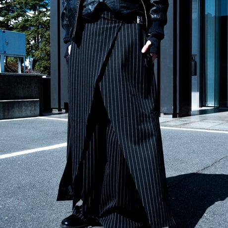 STRIPE WRAP SKIRT "Long"【BLACK】