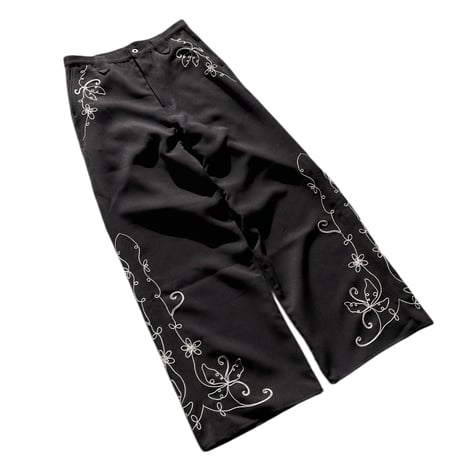 <White stitch>Western wide straight pants