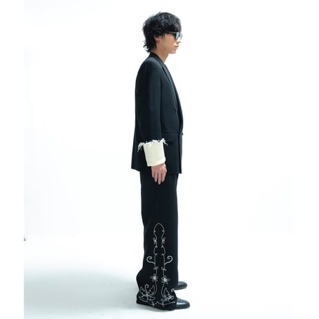 <White stitch>Western wide straight pants