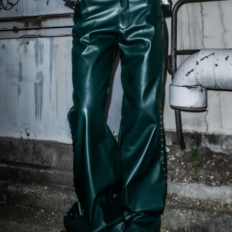 STUDDED LEATHER PANTS 【GREEN】
