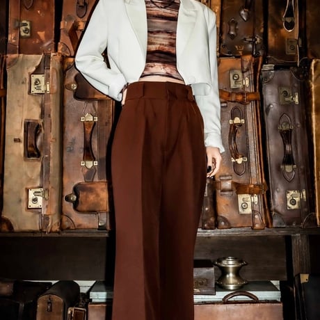 PINTUCK MEGA FLARE SLACKS 【BROWN】