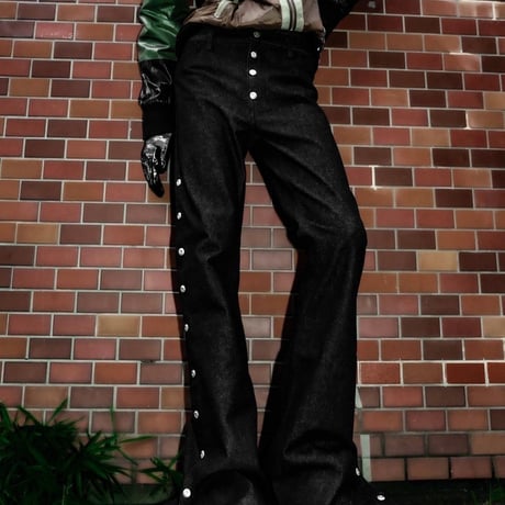 Side snap bell-bottom denim【Black】