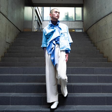 MIX TUCK DESIGN WIDE STRIPE SLACKS【OFF WHITE】