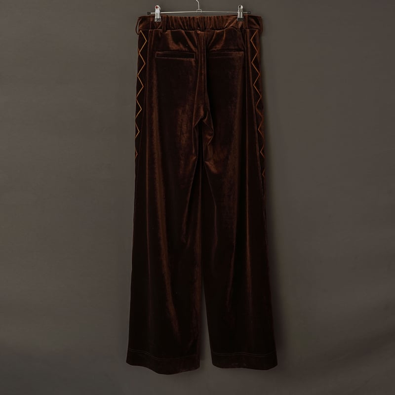 EMBROIDERY VELOUR WIDE PANTS【BROWN】 | SHIKITARI